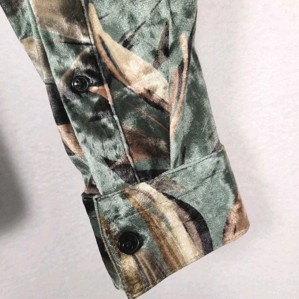 River Island‎ Luxe Velvet Button Down Shirt Men's S Green Floral Slim Stretch